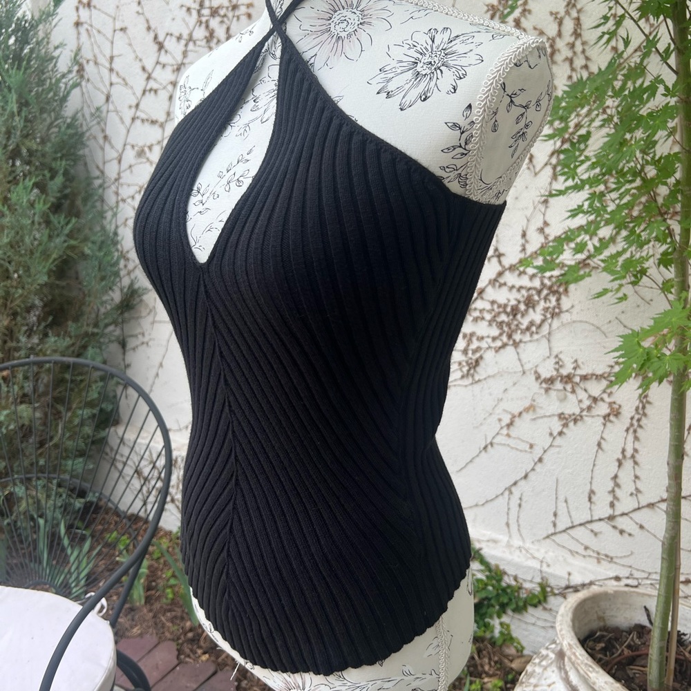 United Colors of Beneton Black Women's Ribbed Halter Tank - size L